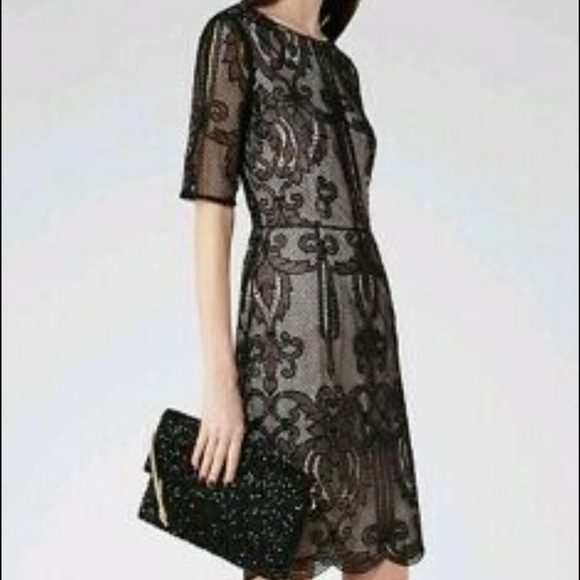 Reiss Zola Black Lace Midi Dress • Size 4 • Elegant Evening Cocktail Style - Picture 3 of 7
